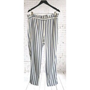 Express Paperbag Pants Womens 12 High Rise Ankle Blue Striped  Pleated NWT